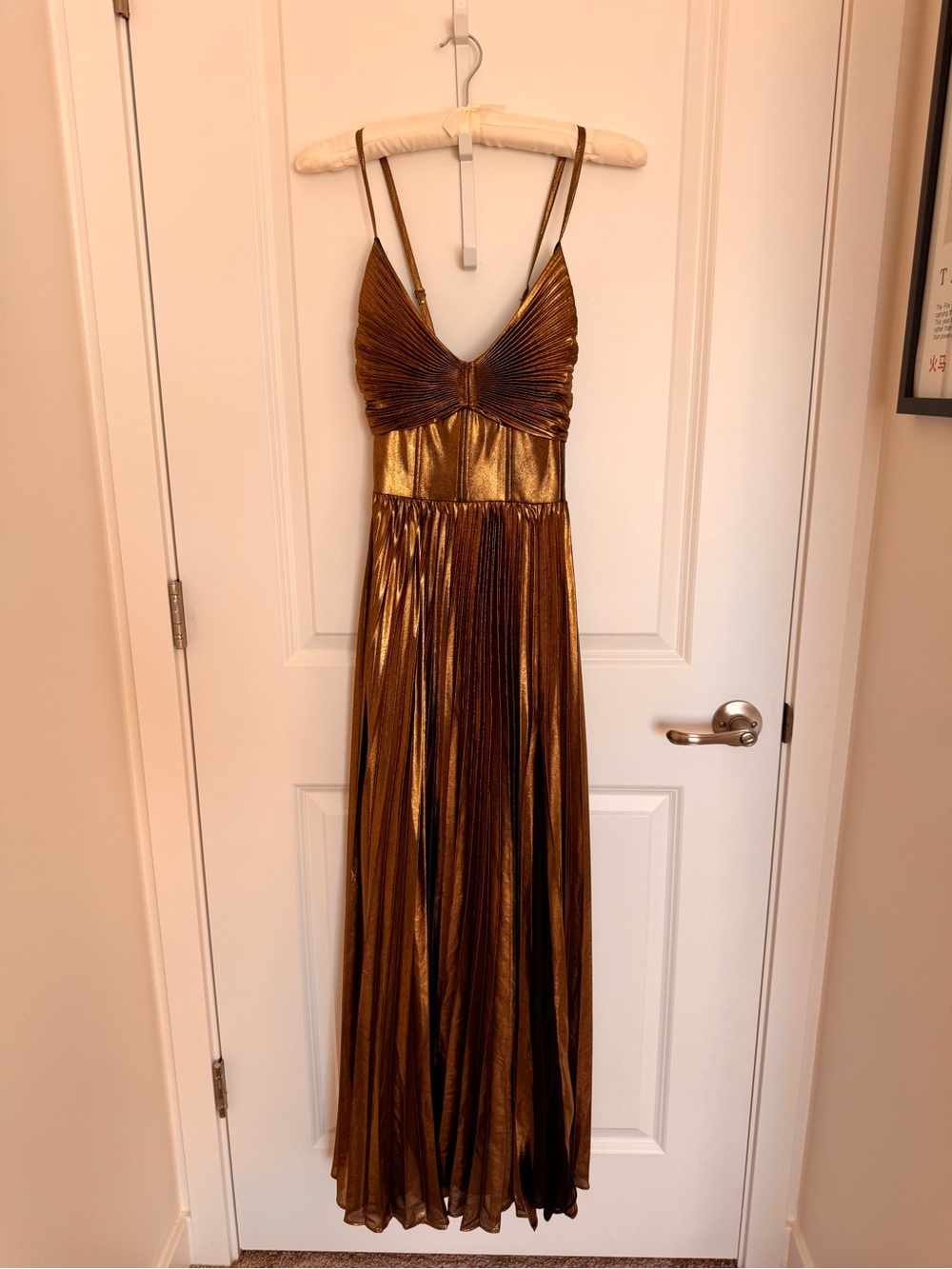 Banana Republic Metallic Gold/Bronze Pleated Maxi Dress Size 4